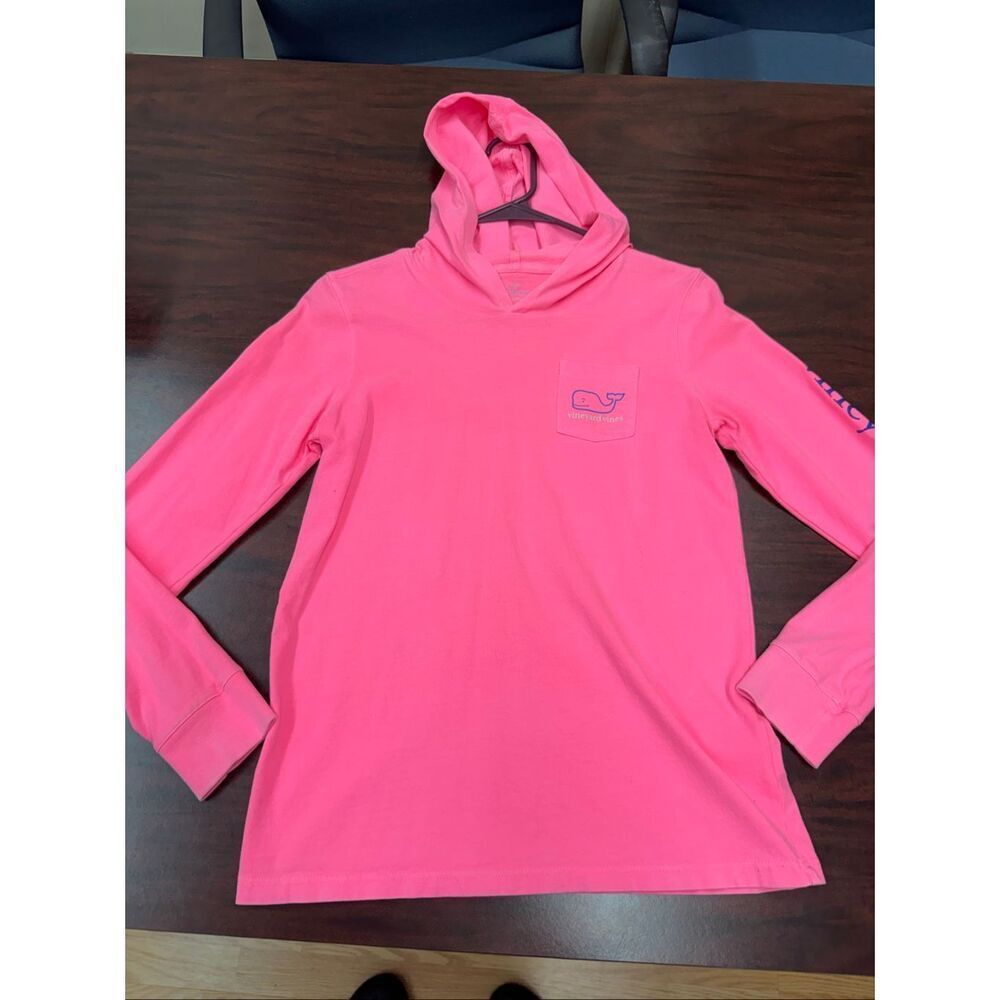 Vineyard Vines Hot Pink Kids Hooded Long Sleeve Pocket Shirt Size Large (14)